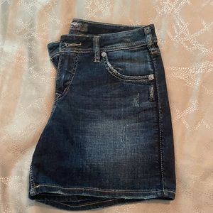 Suki Silver shorts; dark wash; Size 30